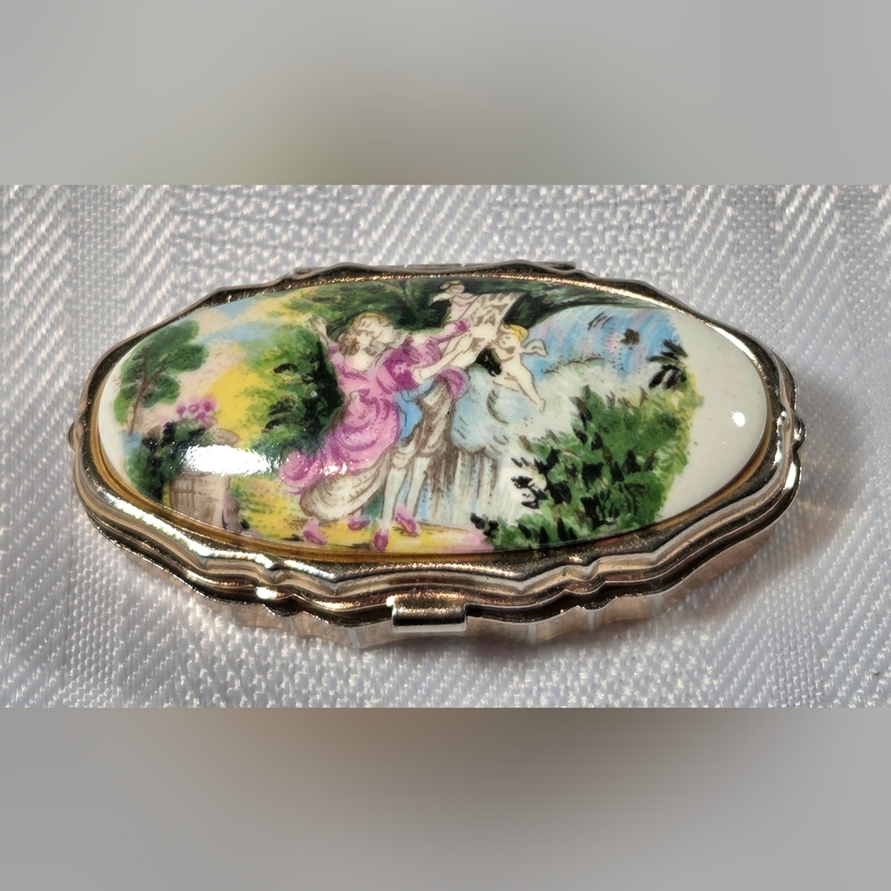 Vintage Porcelain and Metal Pill Box made in Japan